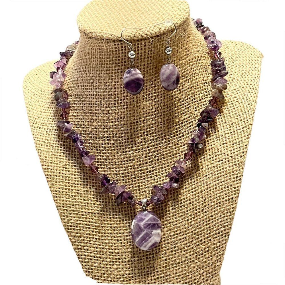 Sterling Silver Amethyst Chip necklace earring set